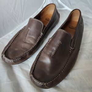 CLARKS ASHMONT RACE Brown Leather Slip-On Driving Loafers Men's 10 Classic EUC